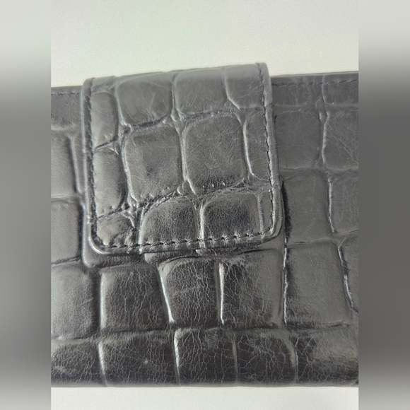 Fossil Issue 1954 Line Cow Hide Leather Crocodile Embossed Black Bifold Wallet - Picture 10 of 11